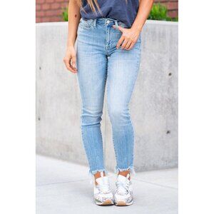 Judy Blue Star Laramie Splatter High Rise Shark Bite Hem Skinny Fit size 25